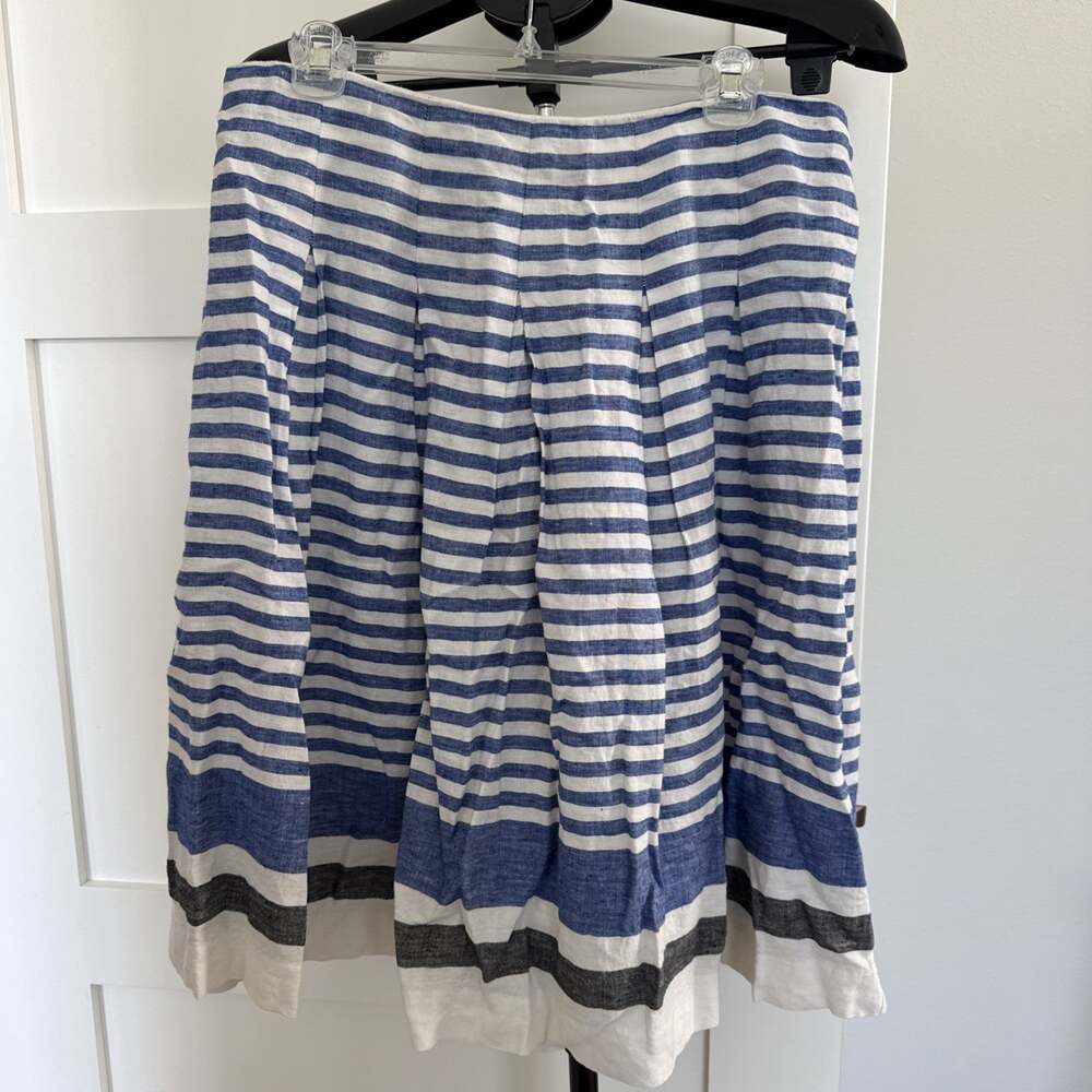 Talbots Blue & White Striped Linen Pleated Skirt SZ 8 Nautical Preppy